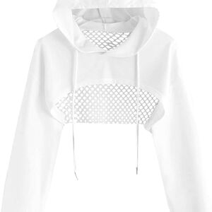 Chic White Mesh Detail Hoodie
